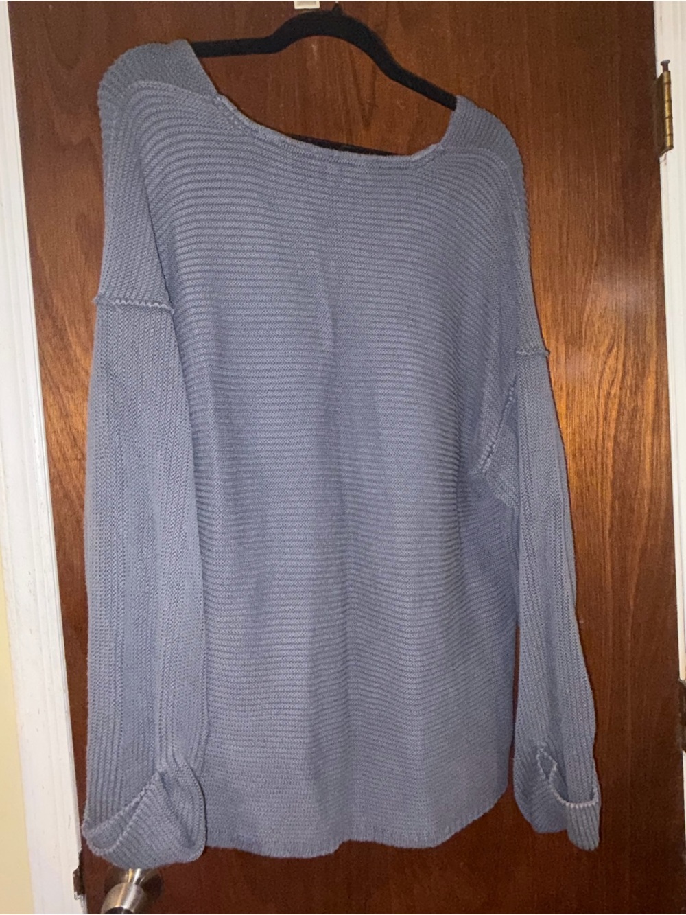 Light Blue V-Neck Oversized Knit Sweater - Picture 2 of 2